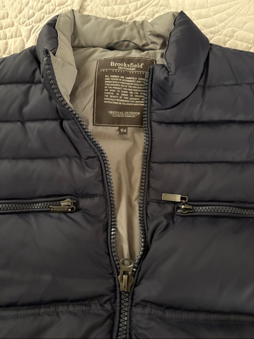 NWOT Brooksfield Navy Quilted Men's Puffer Jacket with Contrast Lining